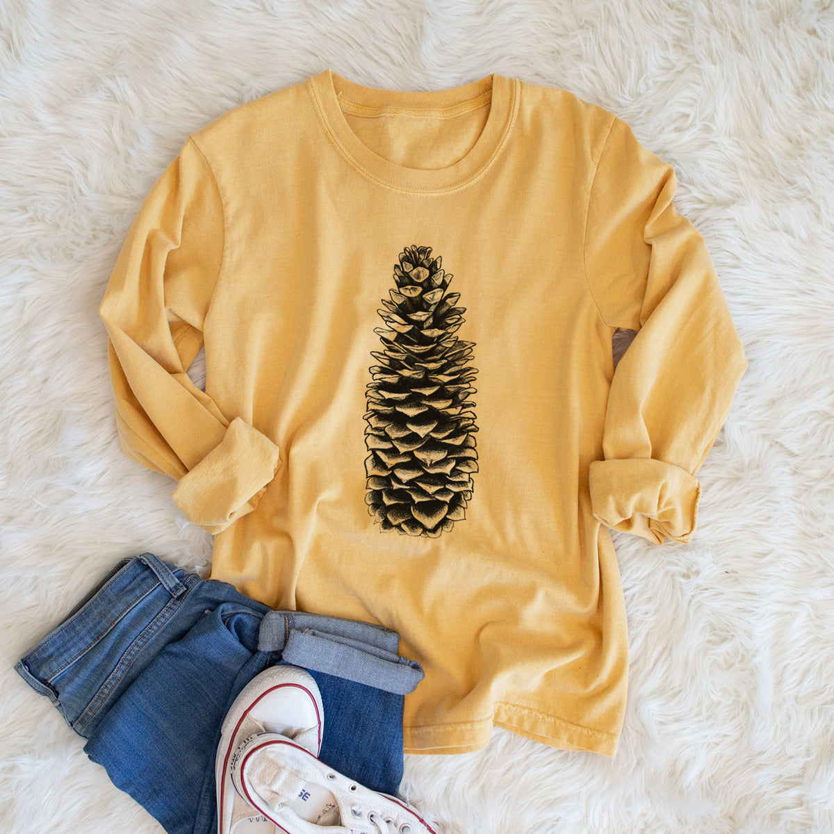 Sugar Pine Cone - Pinus lambertiana - Men&#39;s Heavyweight 100% Cotton Long Sleeve