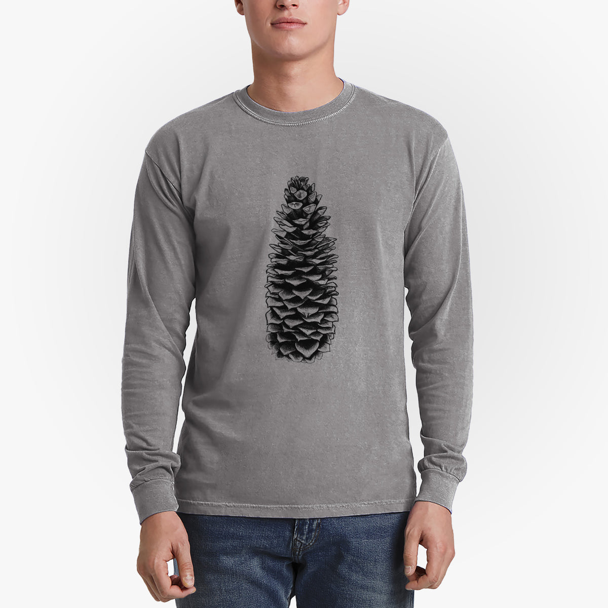 Sugar Pine Cone - Pinus lambertiana - Men&#39;s Heavyweight 100% Cotton Long Sleeve