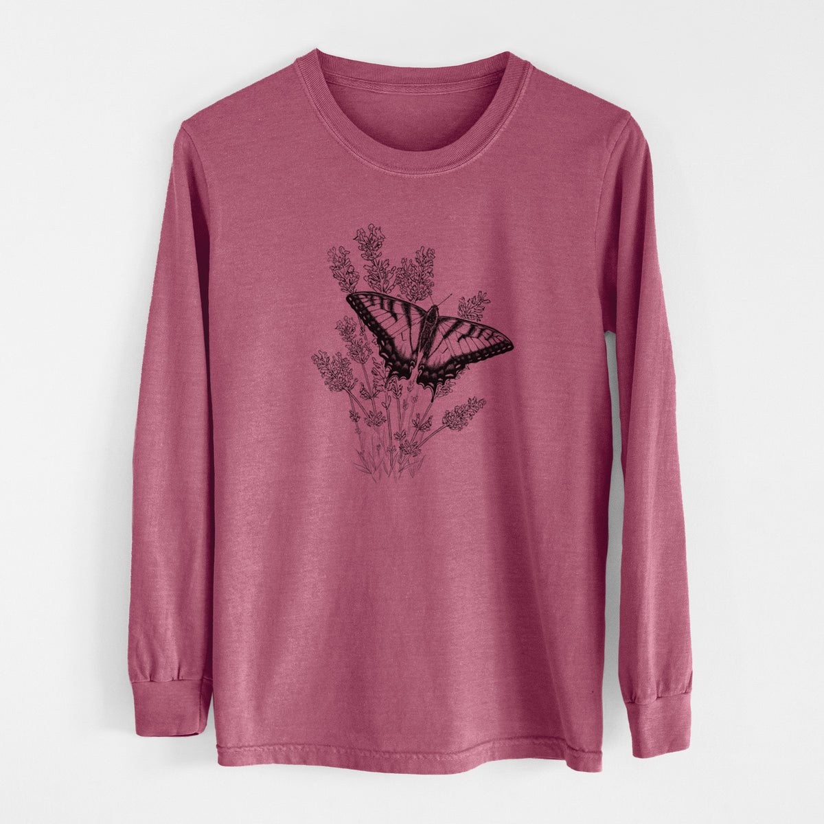 Eastern Tiger Swallowtail with Lavender - Men&#39;s Heavyweight 100% Cotton Long Sleeve