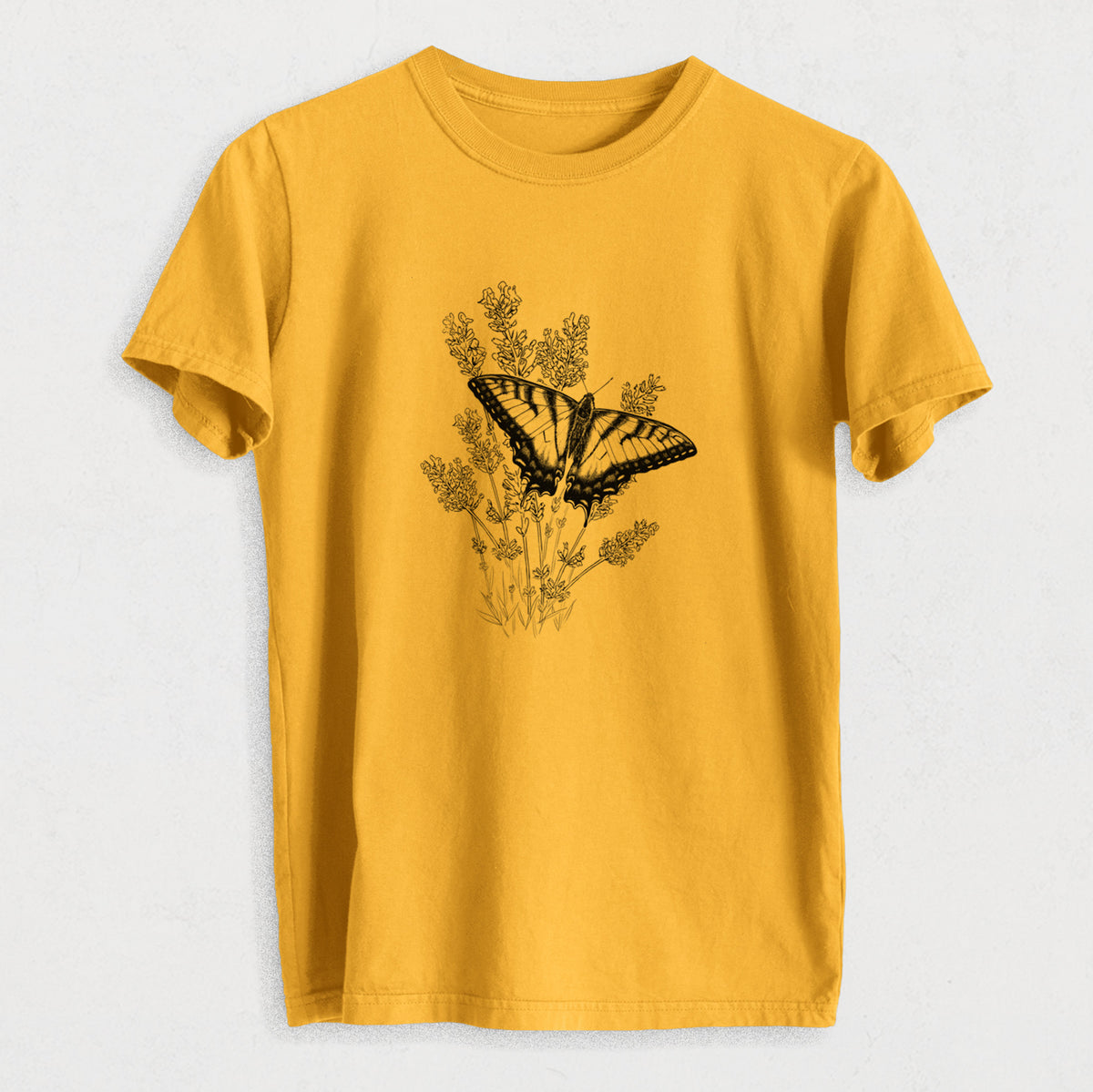 Eastern Tiger Swallowtail with Lavender - Heavyweight Men&#39;s 100% Organic Cotton Tee