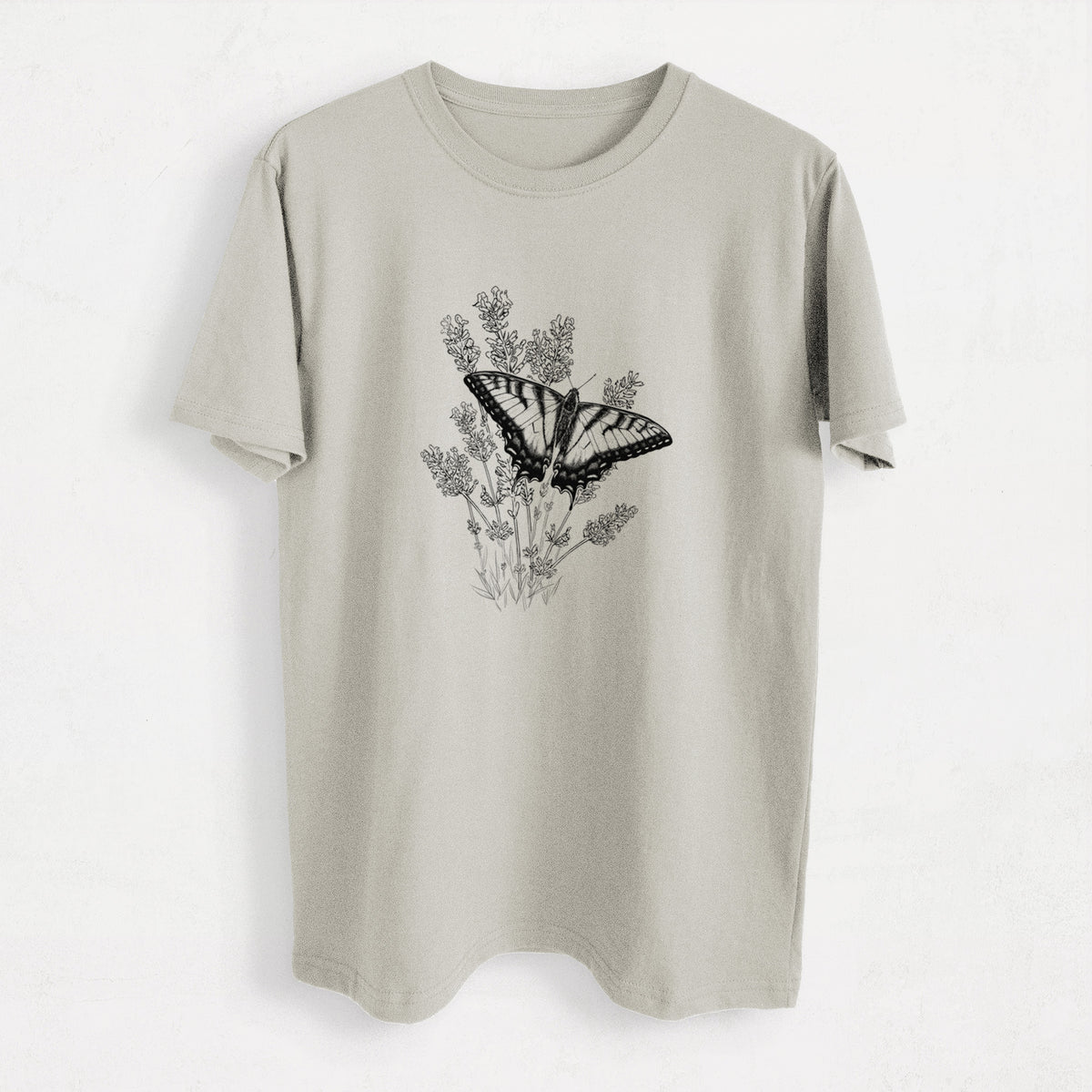 Eastern Tiger Swallowtail with Lavender - Heavyweight Men&#39;s 100% Organic Cotton Tee
