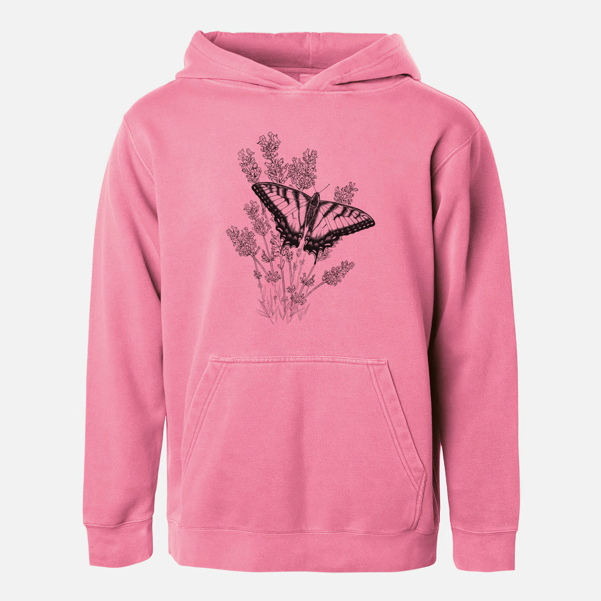 Eastern Tiger Swallowtail with Lavender - Youth Pigment Dyed Hoodie