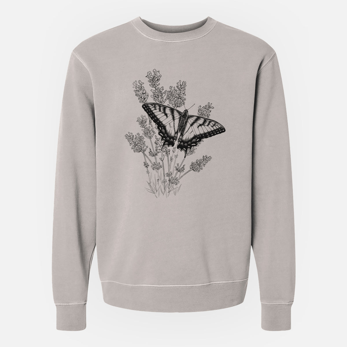 Eastern Tiger Swallowtail with Lavender - Unisex Pigment Dyed Crew Sweatshirt