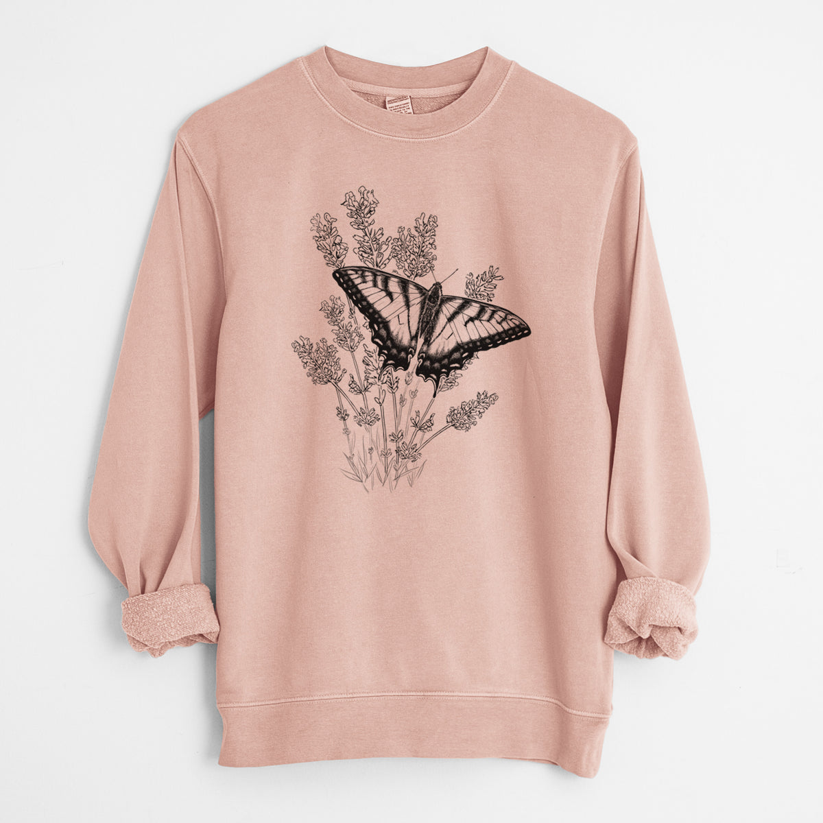 Eastern Tiger Swallowtail with Lavender - Unisex Pigment Dyed Crew Sweatshirt