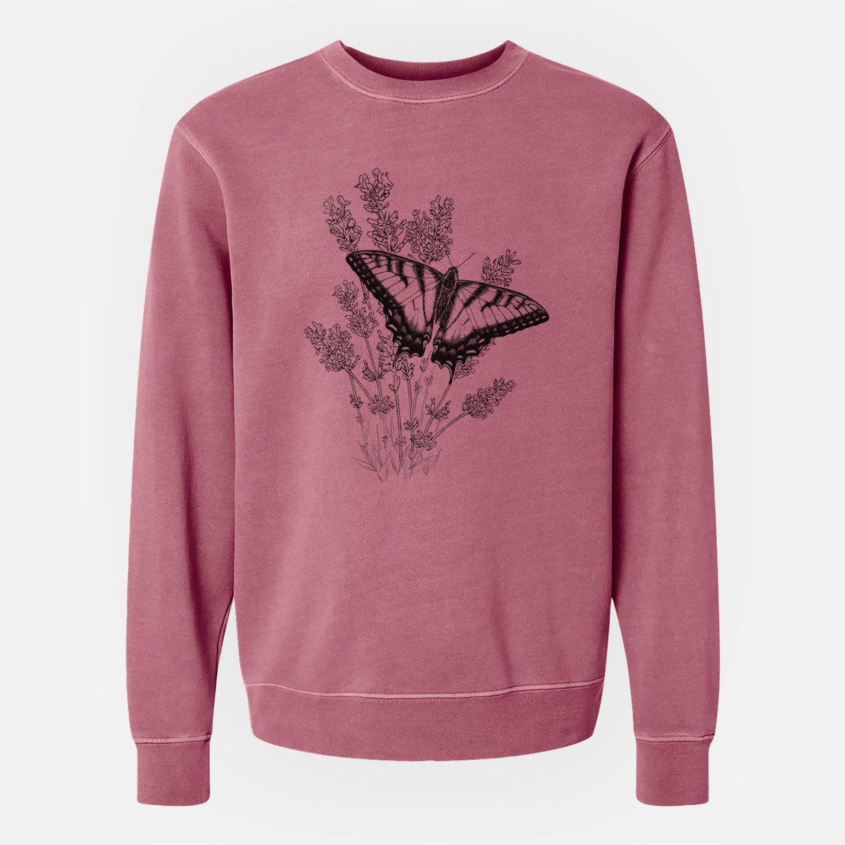 Eastern Tiger Swallowtail with Lavender - Unisex Pigment Dyed Crew Sweatshirt