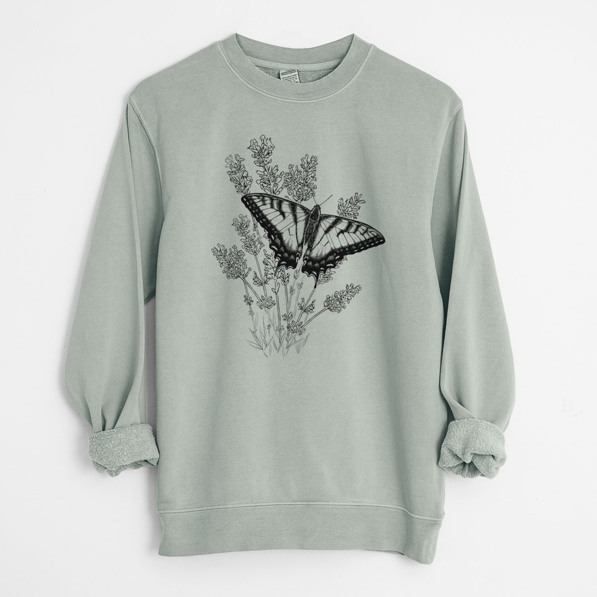 Eastern Tiger Swallowtail with Lavender - Unisex Pigment Dyed Crew Sweatshirt