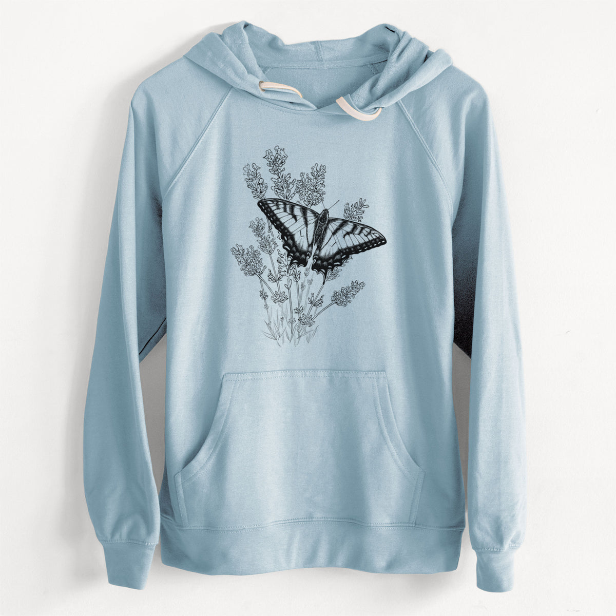 CLEARANCE - Eastern Tiger Swallowtail with Lavender  - Unisex Slim Fit Loopback Terry Hoodie