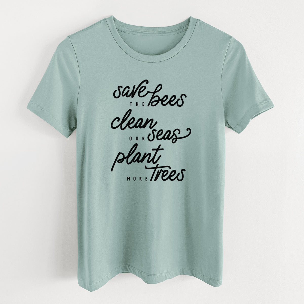 Bees Seas Trees - Typography - Women&#39;s Lightweight Relaxed Fit 100% Cotton Crewneck