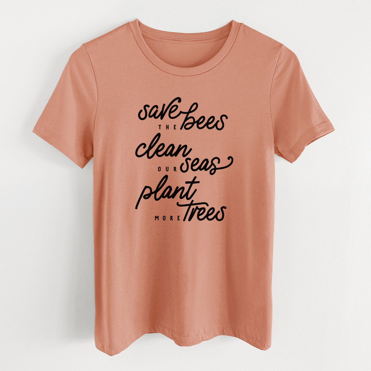 Bees Seas Trees - Typography - Women&#39;s Lightweight Relaxed Fit 100% Cotton Crewneck