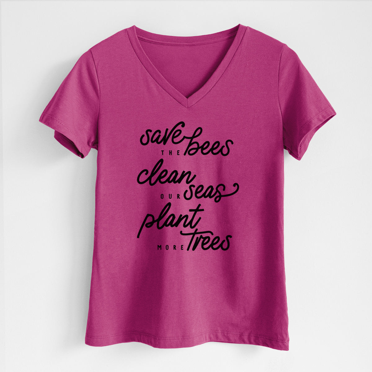 Bees Seas Trees - Typography - Women&#39;s Lightweight Relaxed Fit 100% Cotton V-neck