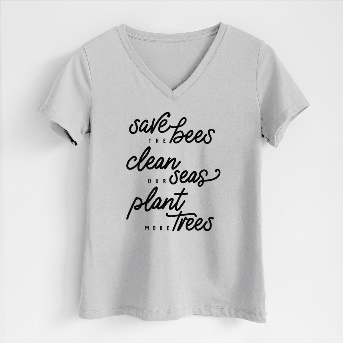 Bees Seas Trees - Typography - Women&#39;s Lightweight Relaxed Fit 100% Cotton V-neck
