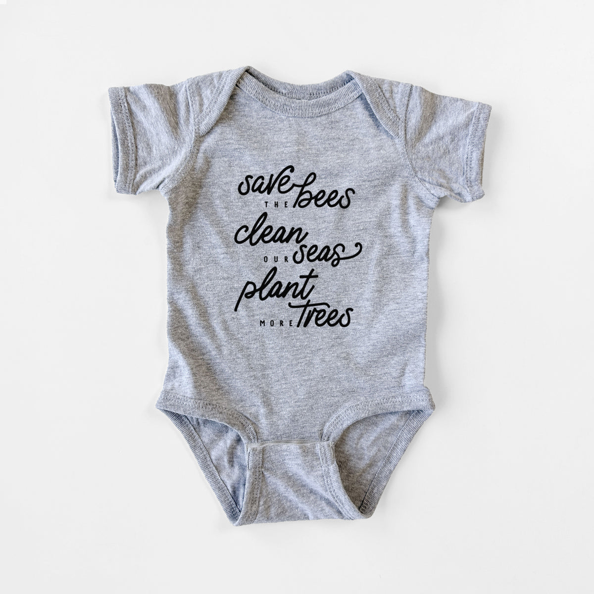 Bees Seas Trees - Typography - Baby Fine Jersey Bodysuit