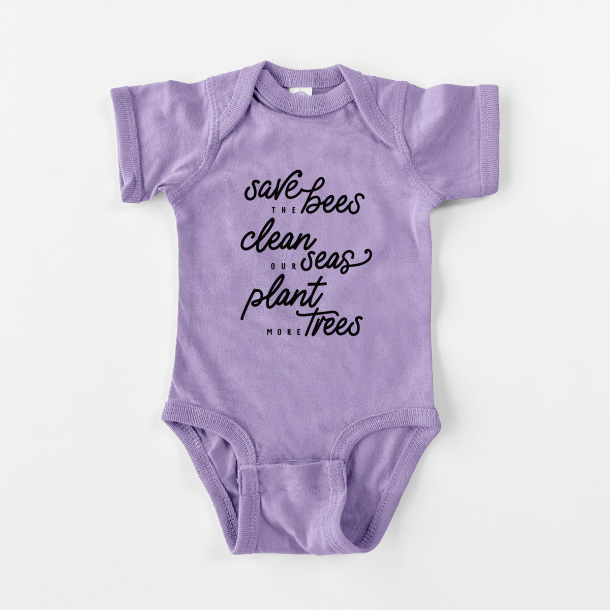 Bees Seas Trees - Typography - Baby Fine Jersey Bodysuit