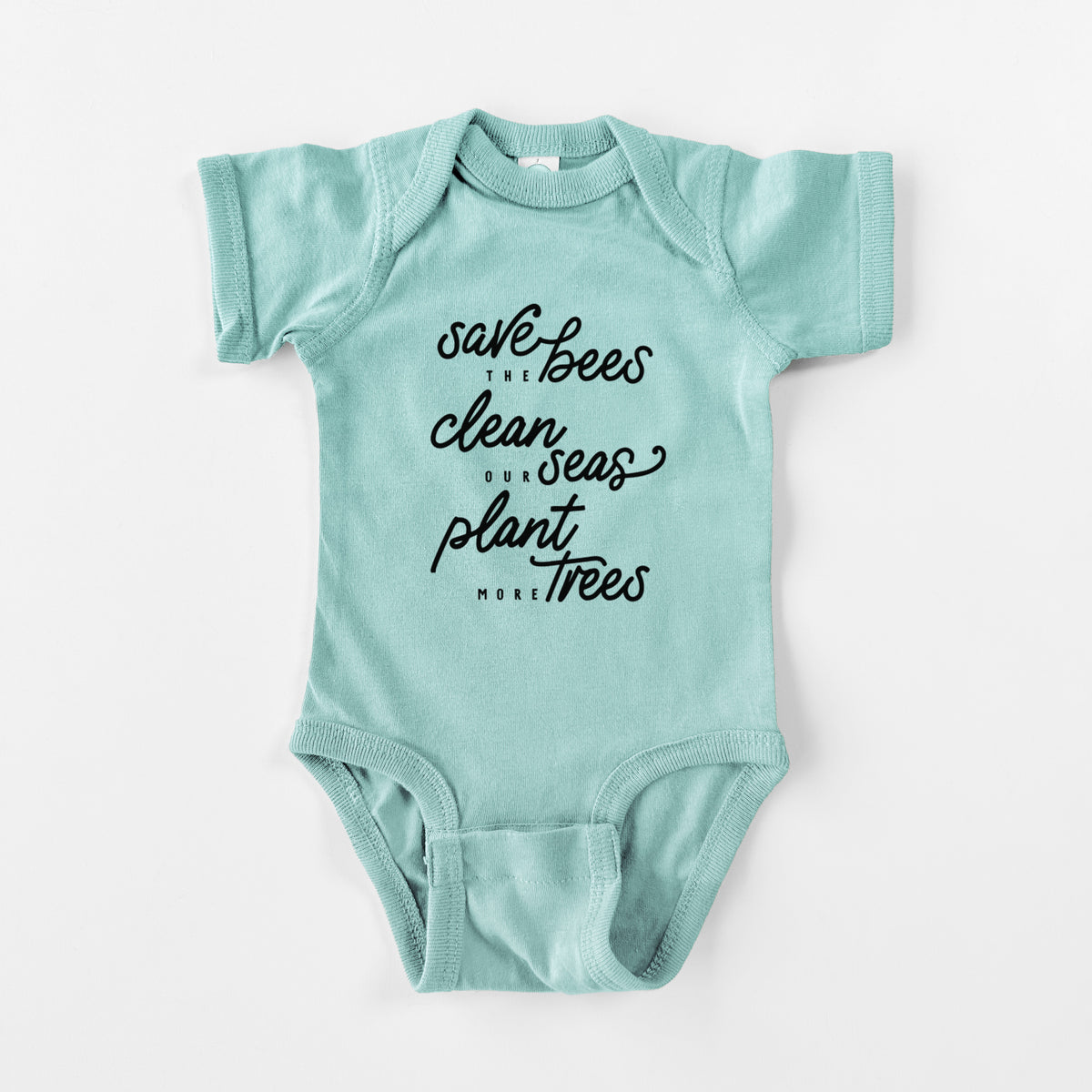 Bees Seas Trees - Typography - Baby Fine Jersey Bodysuit