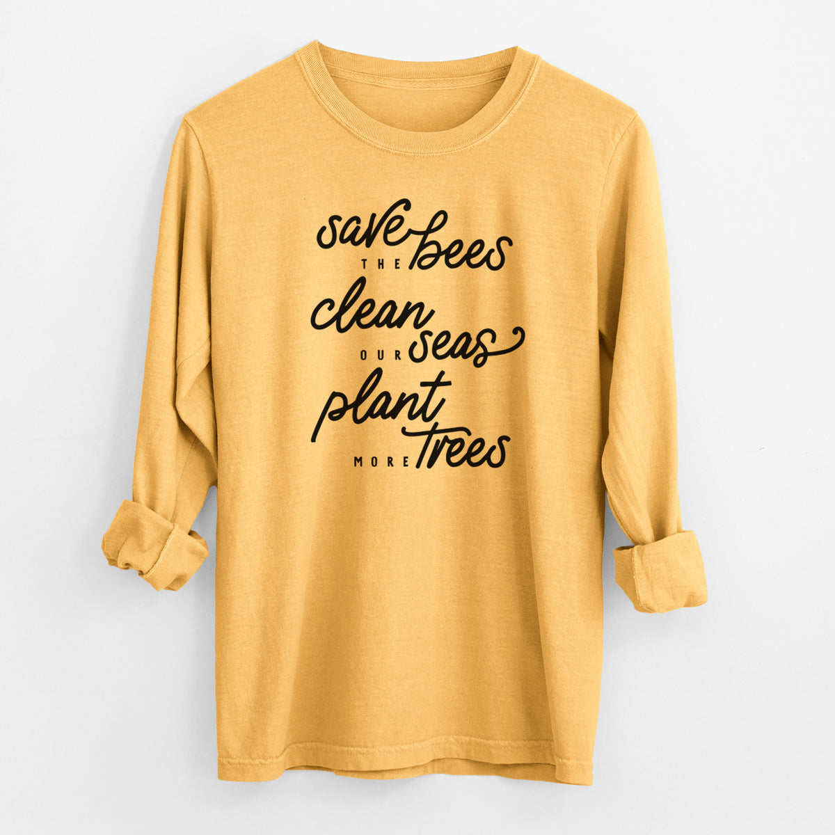 Bees Seas Trees - Typography - Men&#39;s Heavyweight 100% Cotton Long Sleeve