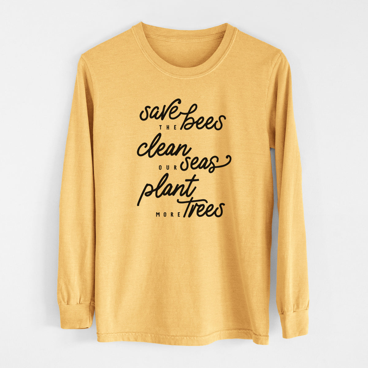 Bees Seas Trees - Typography - Men&#39;s Heavyweight 100% Cotton Long Sleeve