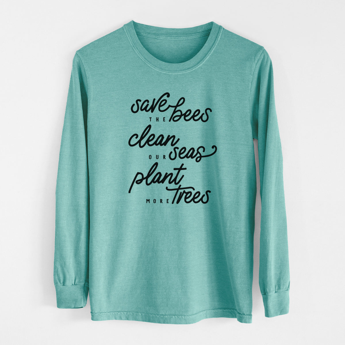 Bees Seas Trees - Typography - Men&#39;s Heavyweight 100% Cotton Long Sleeve