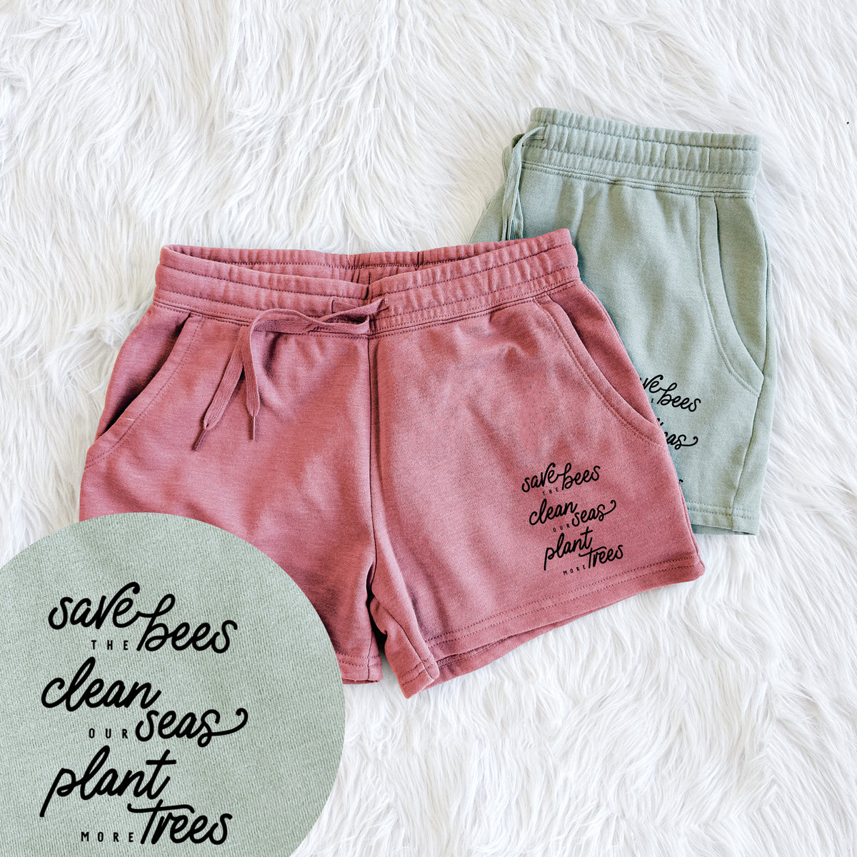 Bees Seas Trees - Typography - Women&#39;s Cali Wave Shorts