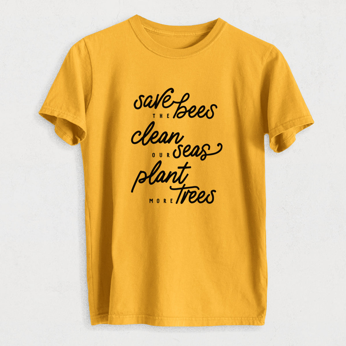 Bees Seas Trees - Typography - Heavyweight Men&#39;s 100% Organic Cotton Tee