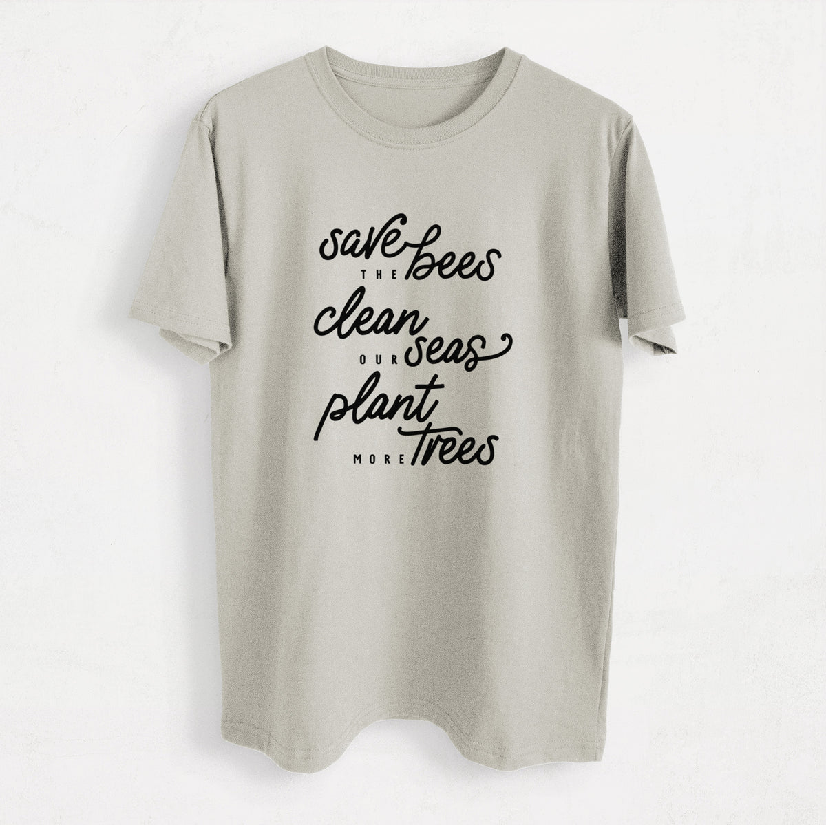 Bees Seas Trees - Typography - Heavyweight Men&#39;s 100% Organic Cotton Tee