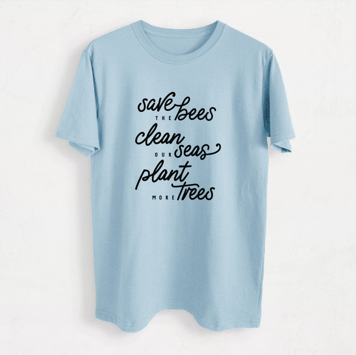 Bees Seas Trees - Typography - Heavyweight Men&#39;s 100% Organic Cotton Tee