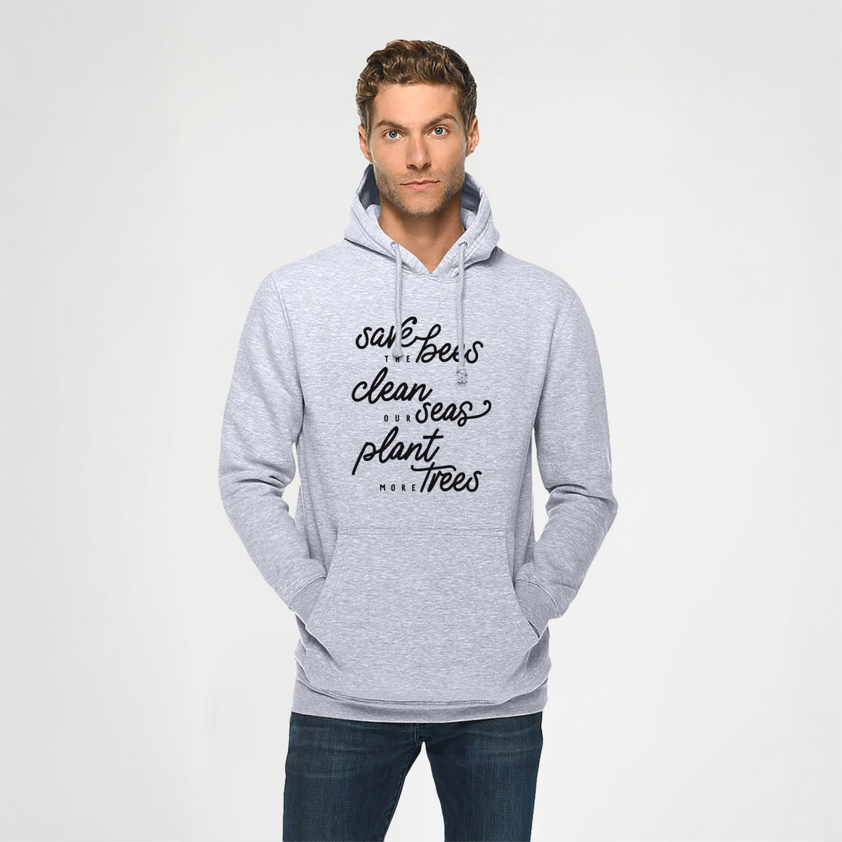 Bees Seas Trees - Typography - Heavyweight Fleece Hoodie