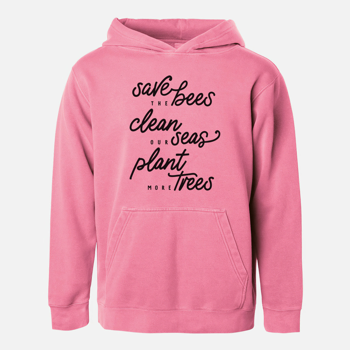 Bees Seas Trees - Typography - Youth Pigment Dyed Hoodie