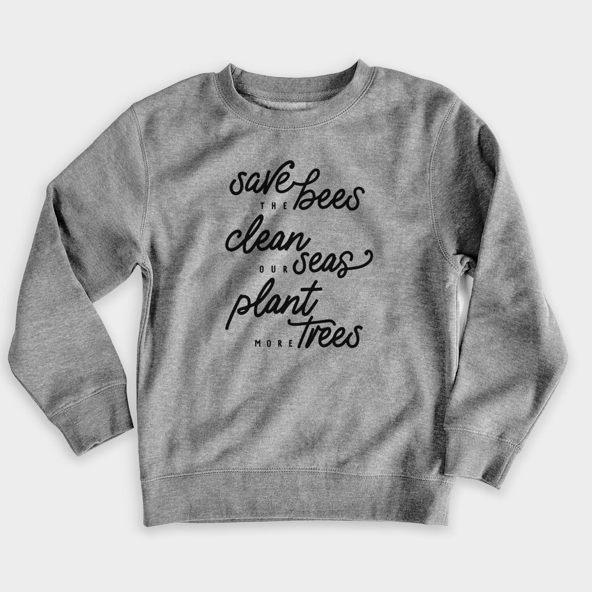 Bees Seas Trees - Typography - Youth Lightweight Crewneck Sweatshirt