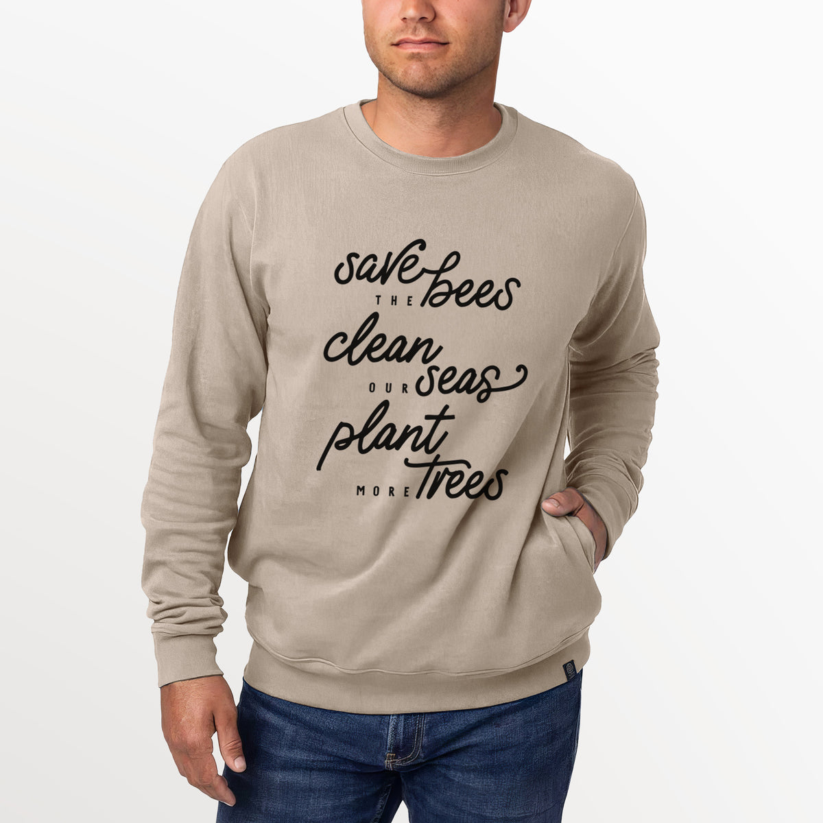 Bees Seas Trees - Typography  - Unisex Reclaimed Crewneck Sweatshirt