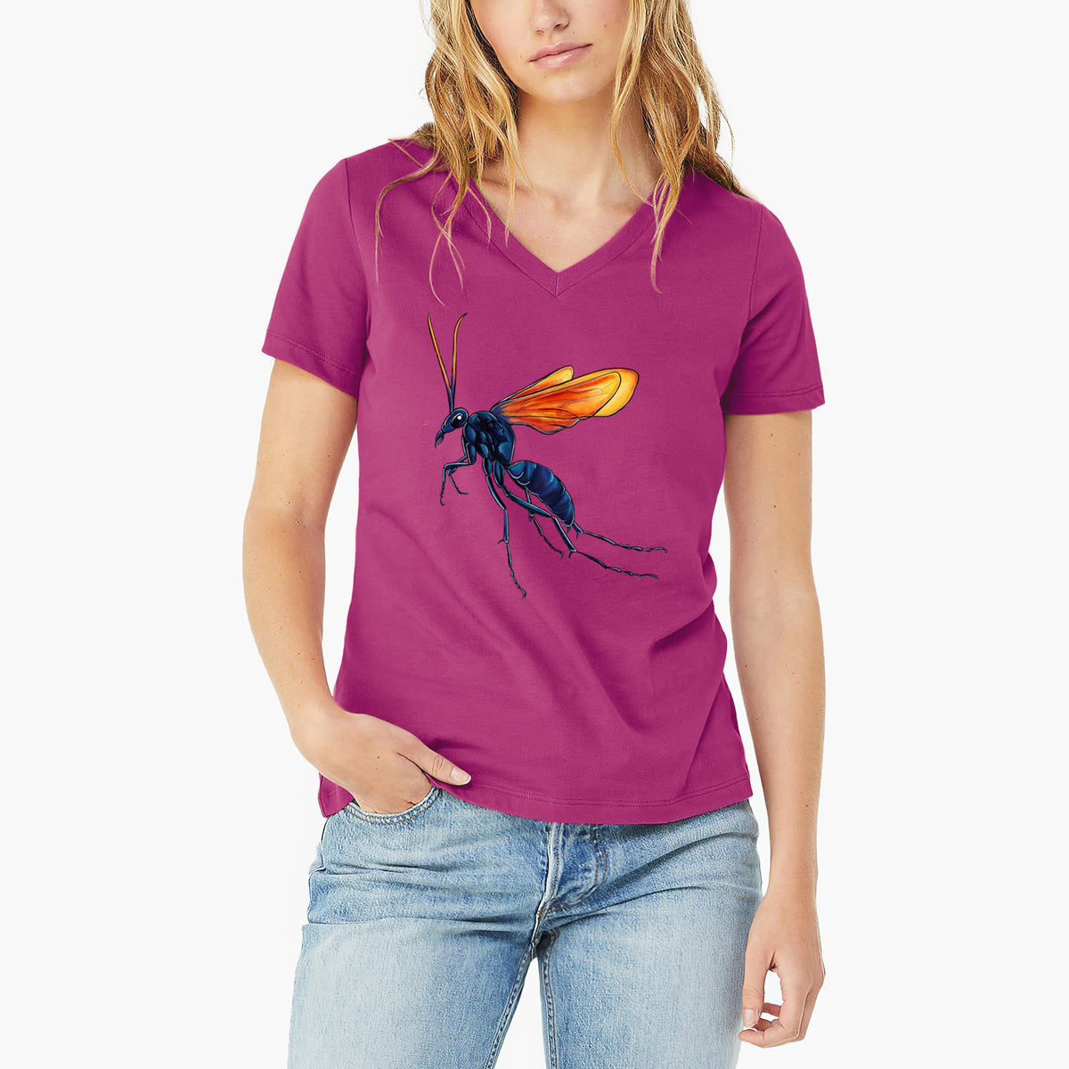 Tarantula Hawk Wasp - Pepsis grossa - Women&#39;s Lightweight Relaxed Fit 100% Cotton V-neck