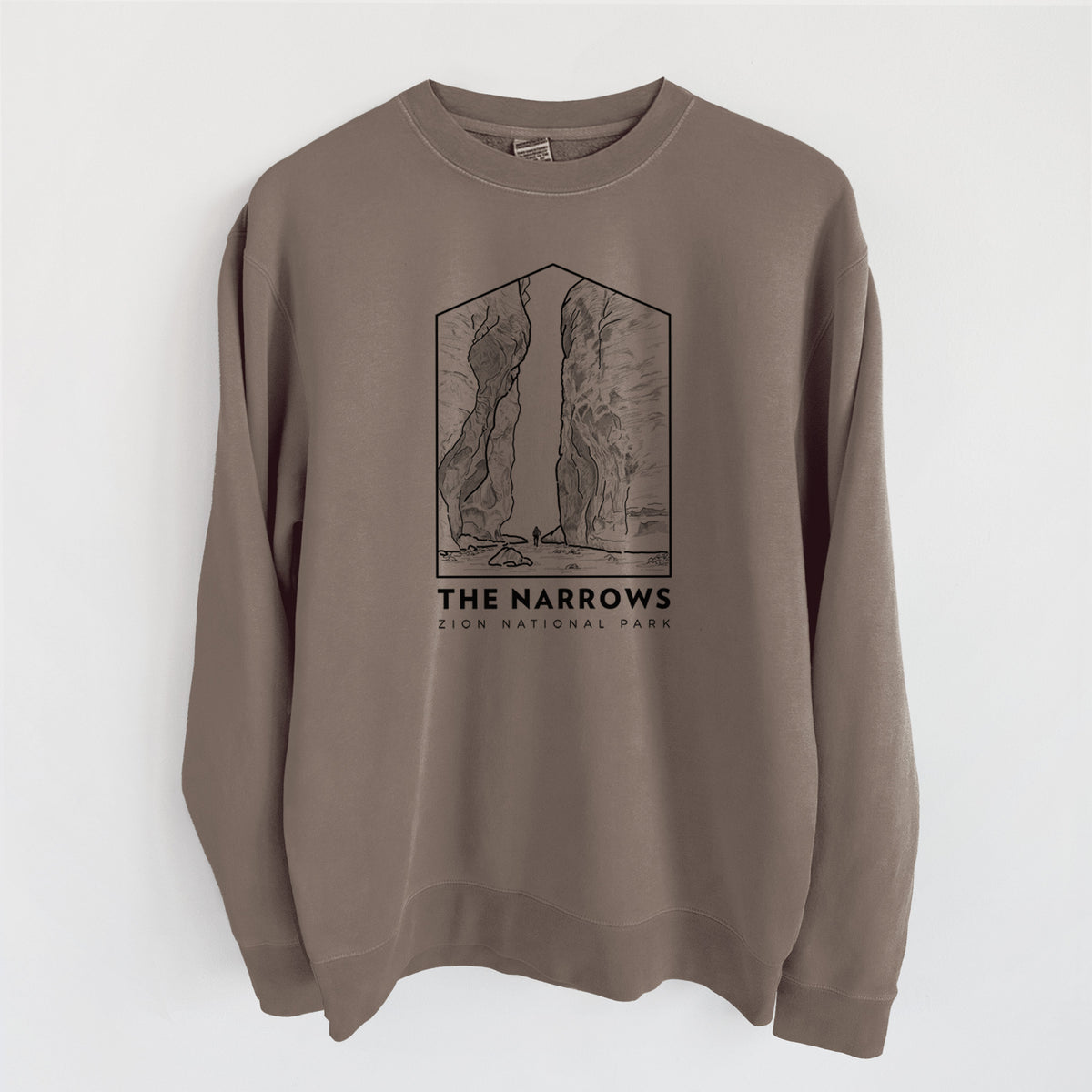 The Narrows - Zion National Park - Unisex Pigment Dyed Crew Sweatshirt in Espresso Brown Color