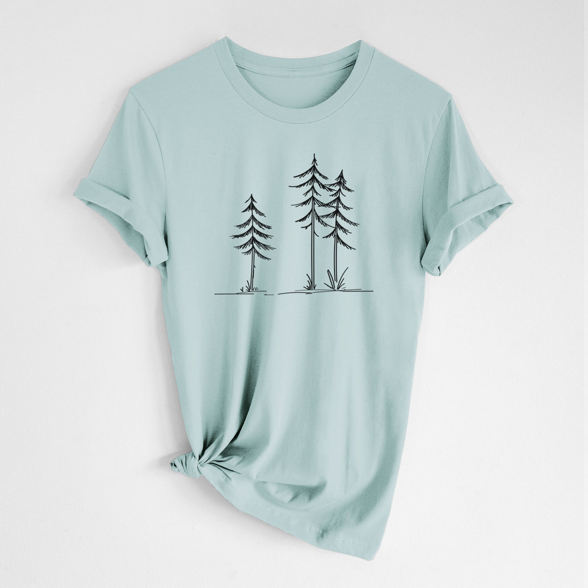 Three Pines - Lightweight 100% Cotton Unisex Crewneck in Dusty Blue, worn by model