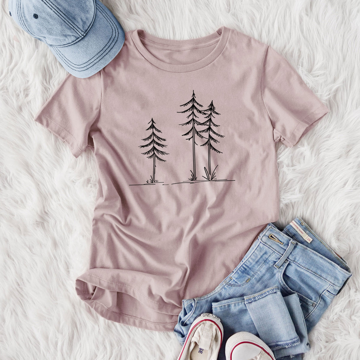 Three Pines - Women's Lightweight Relaxed Fit 100% Cotton Crewneck, flat lay