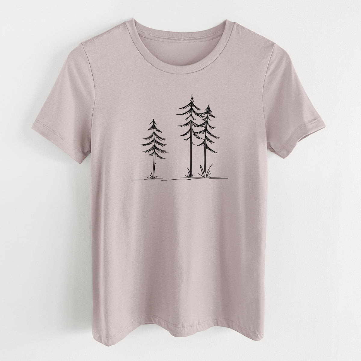 Three Pines - Women's Lightweight Relaxed Fit 100% Cotton Crewneck in Pink Gravel, on a hanger