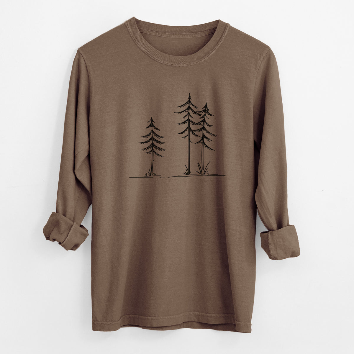 Three Pines - Unisex Comfort Colors 100% Cotton Long Sleeve in Espresso, worn by model