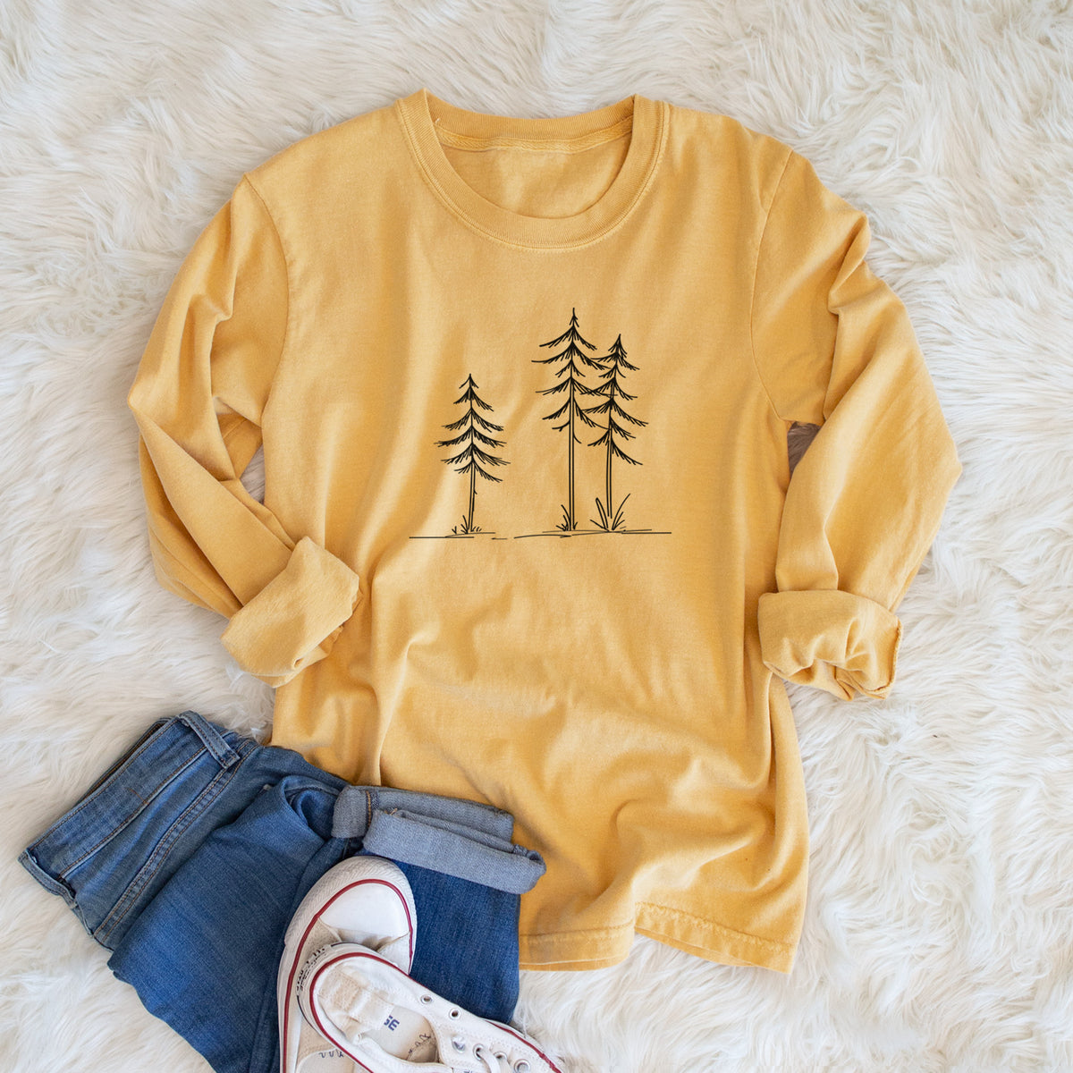 Three Pines - Unisex Comfort Colors 100% Cotton Long Sleeve in Golden Wheat