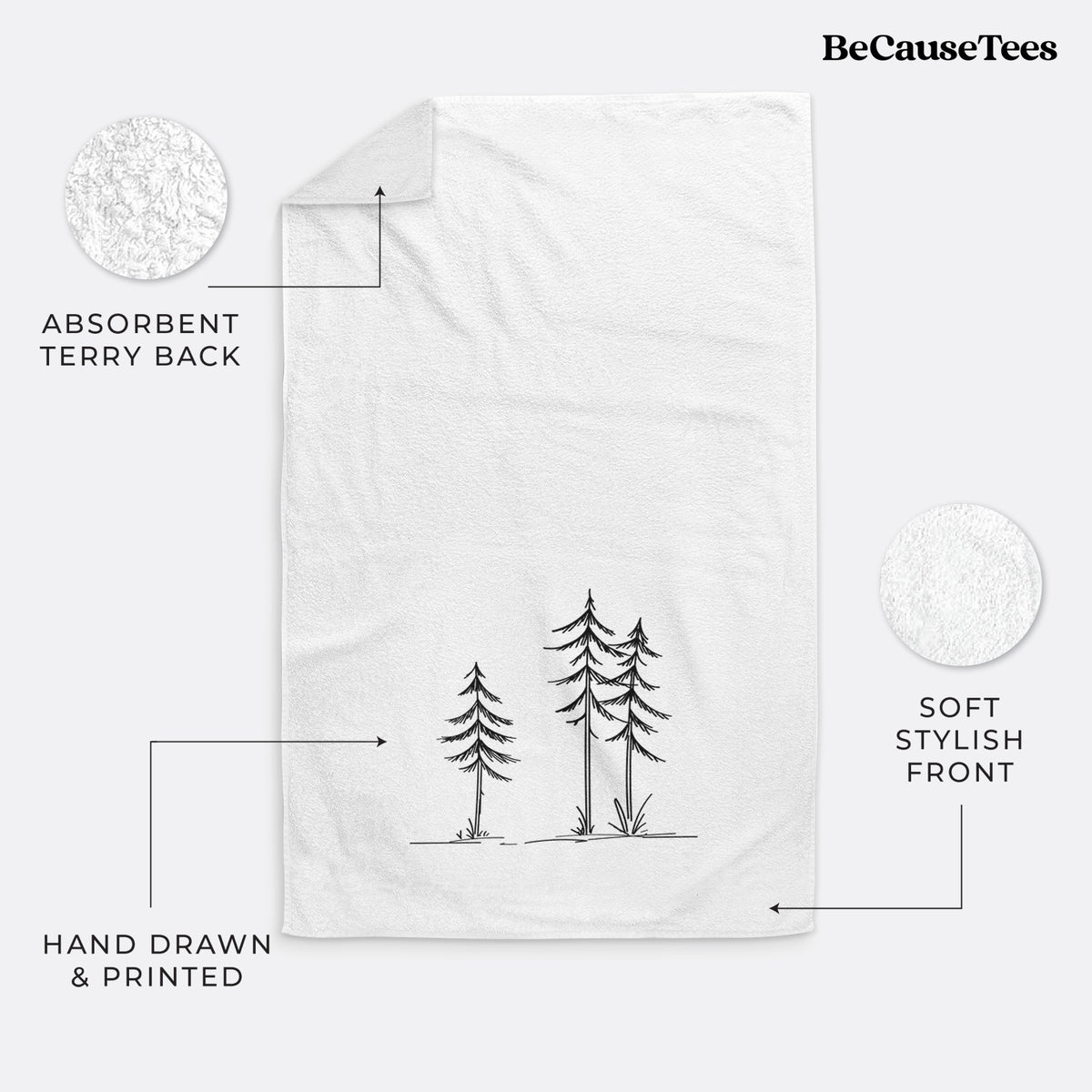 Three Pines Premium Decorative Hand Towel, Print Location: Bottom Center