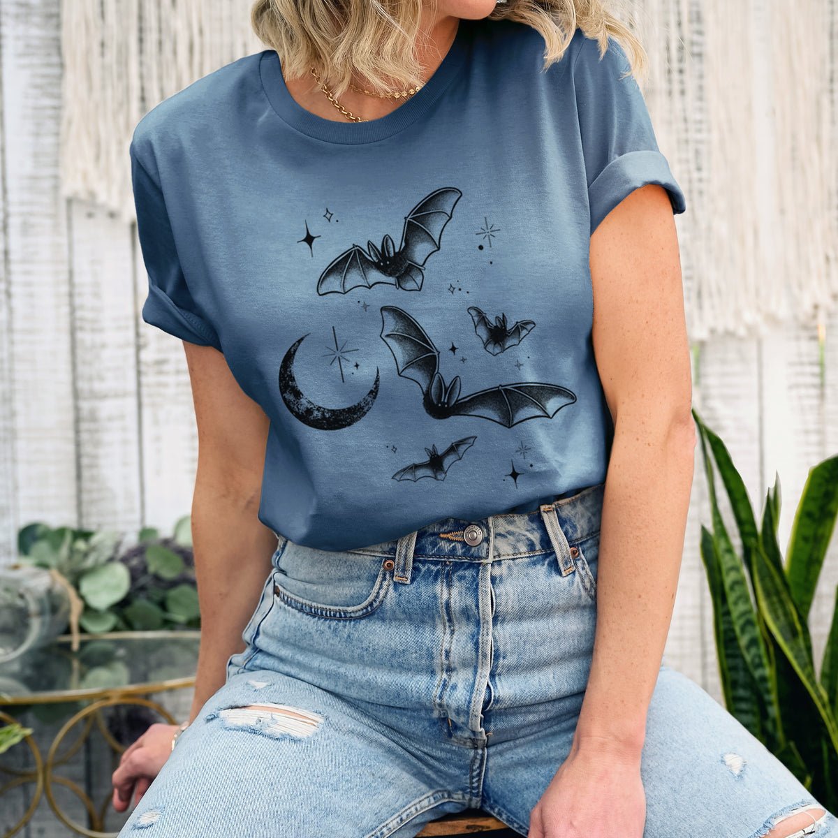 Townsend's Bats Under a Crescent Moon - Lightweight 100% Cotton Unisex Crewneck