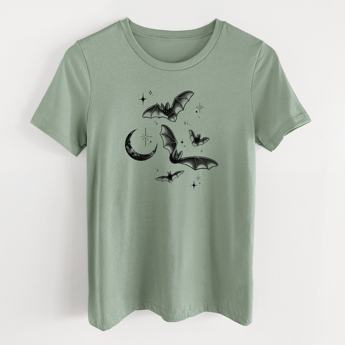 Townsend's Bats Under a Crescent Moon - Women's Lightweight Relaxed Fit 100% Cotton Crewneck