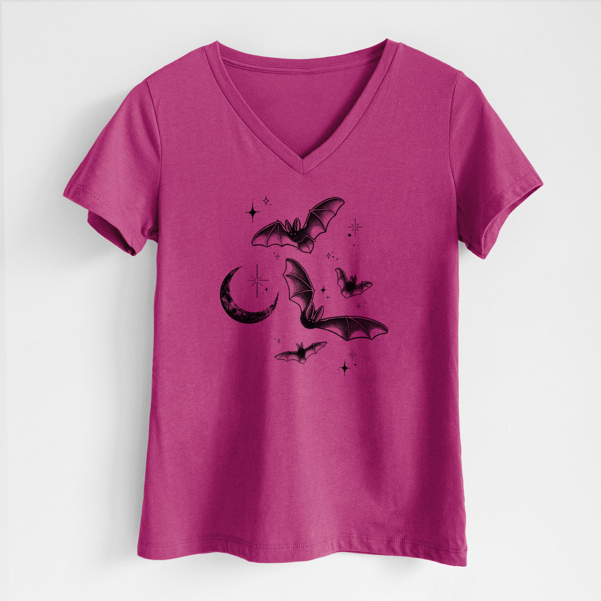 Townsend's Bats Under a Crescent Moon - Women's Lightweight Relaxed Fit 100% Cotton V-neck