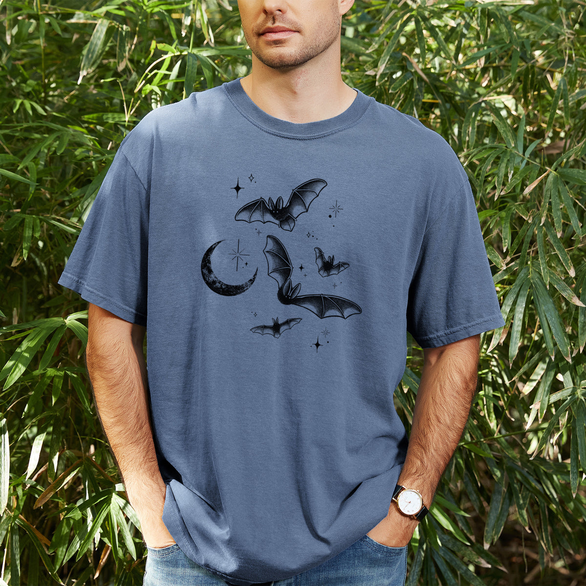 Townsend's Bats Under a Crescent Moon - Unisex Comfort Colors Garment-Dyed Heavyweight T-shirt