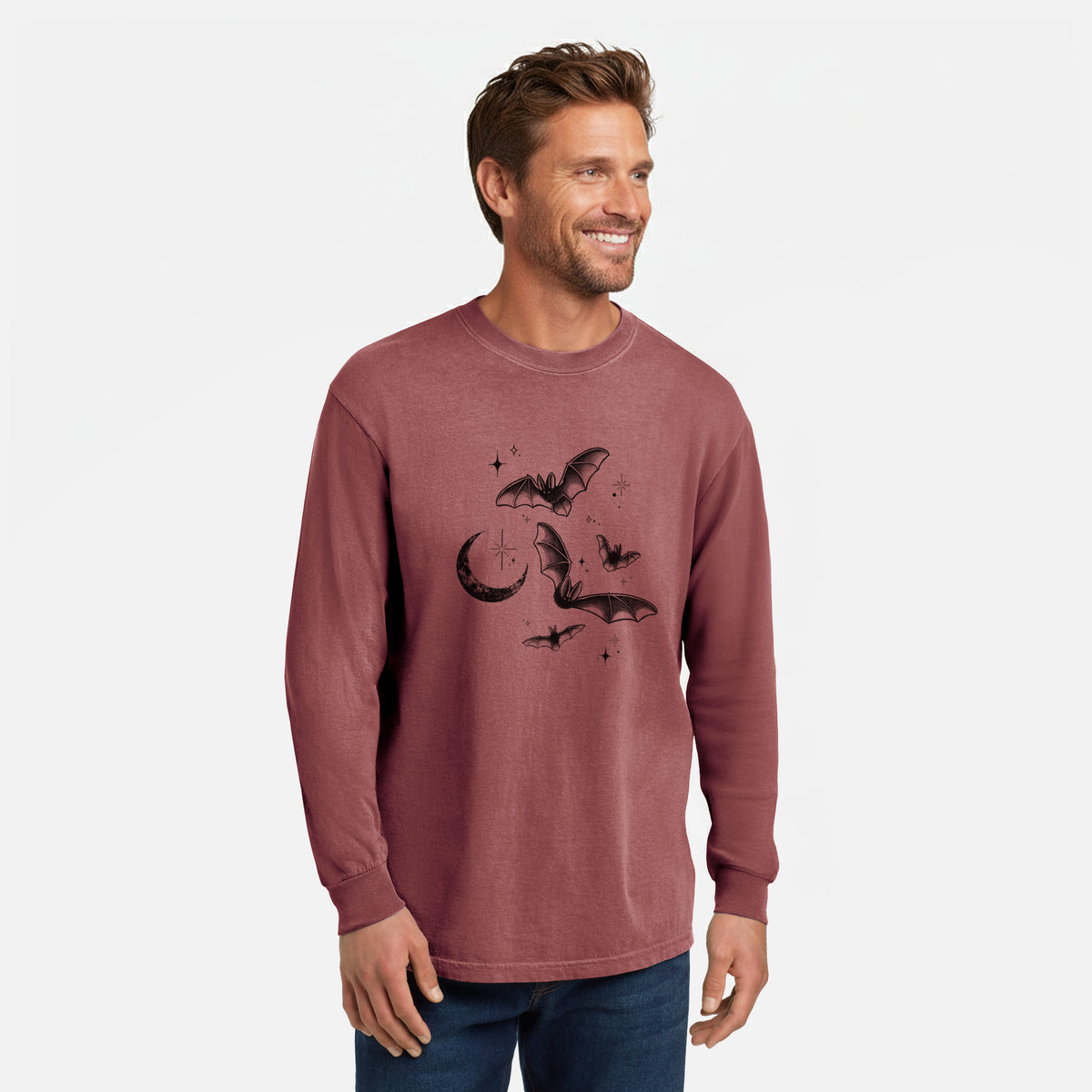 Townsend's Bats Under a Crescent Moon - Unisex Comfort Colors 100% Cotton Long Sleeve