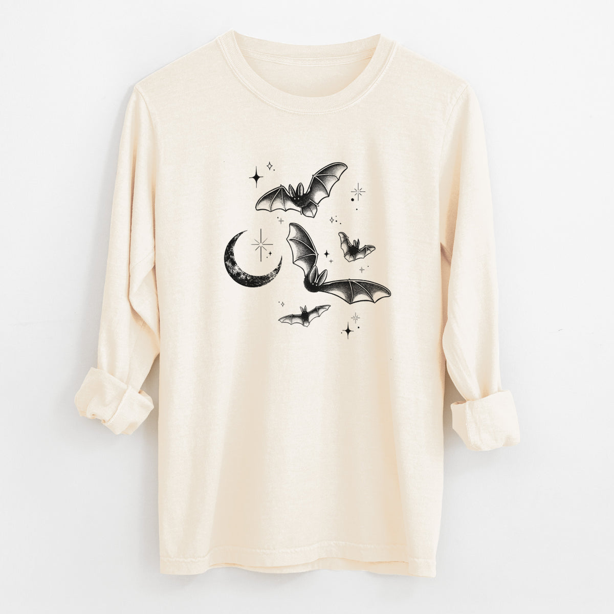 Townsend's Bats Under a Crescent Moon - Unisex Comfort Colors 100% Cotton Long Sleeve