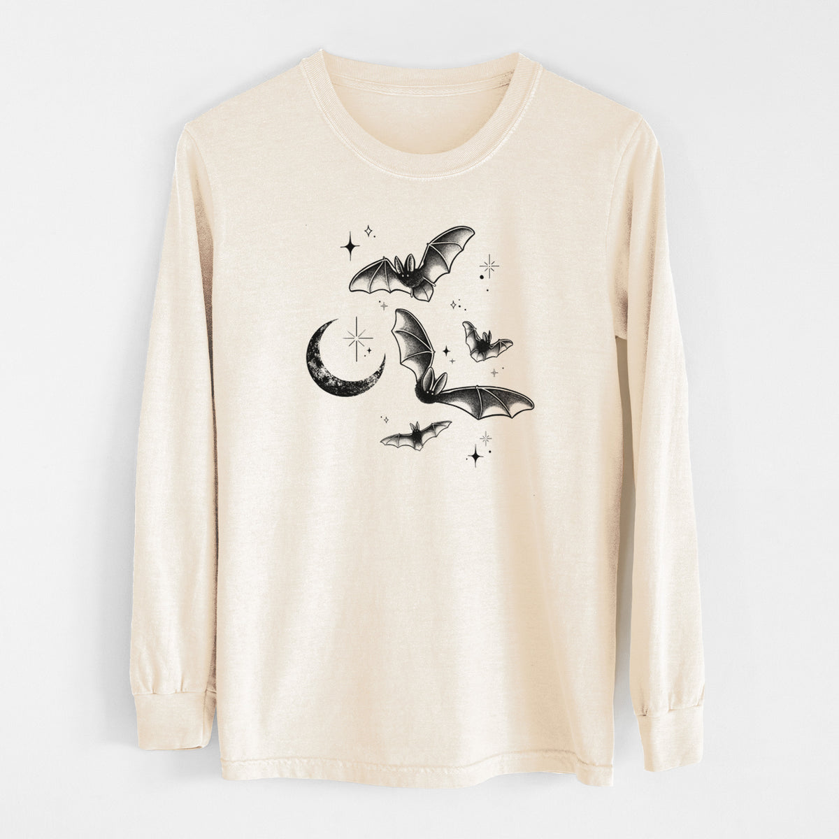 Townsend's Bats Under a Crescent Moon - Unisex Comfort Colors 100% Cotton Long Sleeve