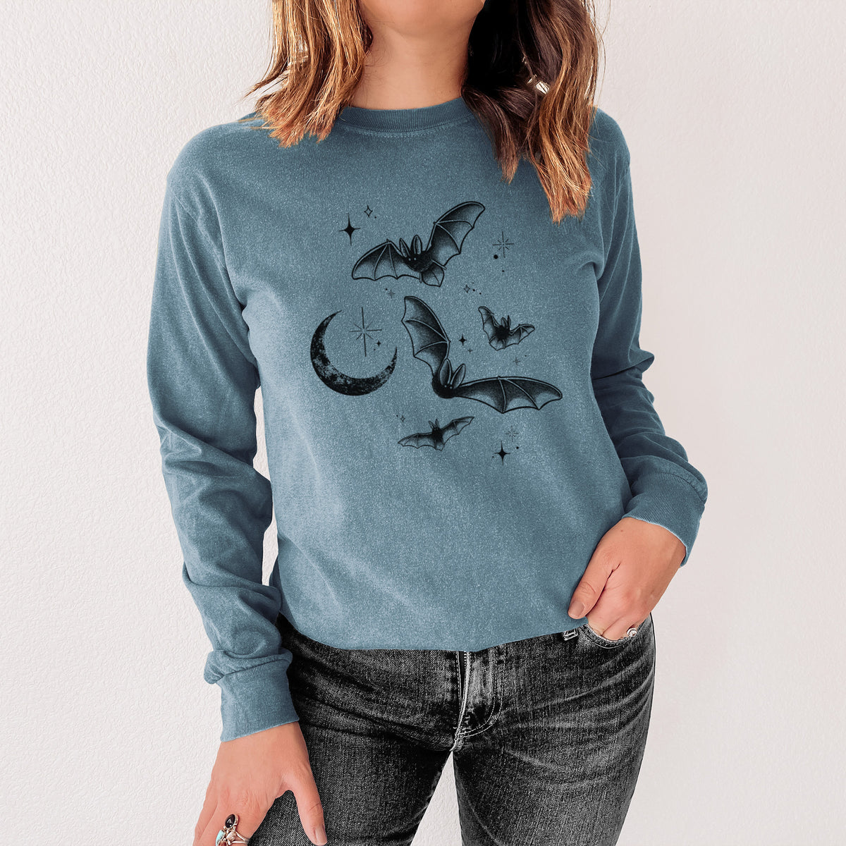 Townsend's Bats Under a Crescent Moon - Unisex Comfort Colors 100% Cotton Long Sleeve