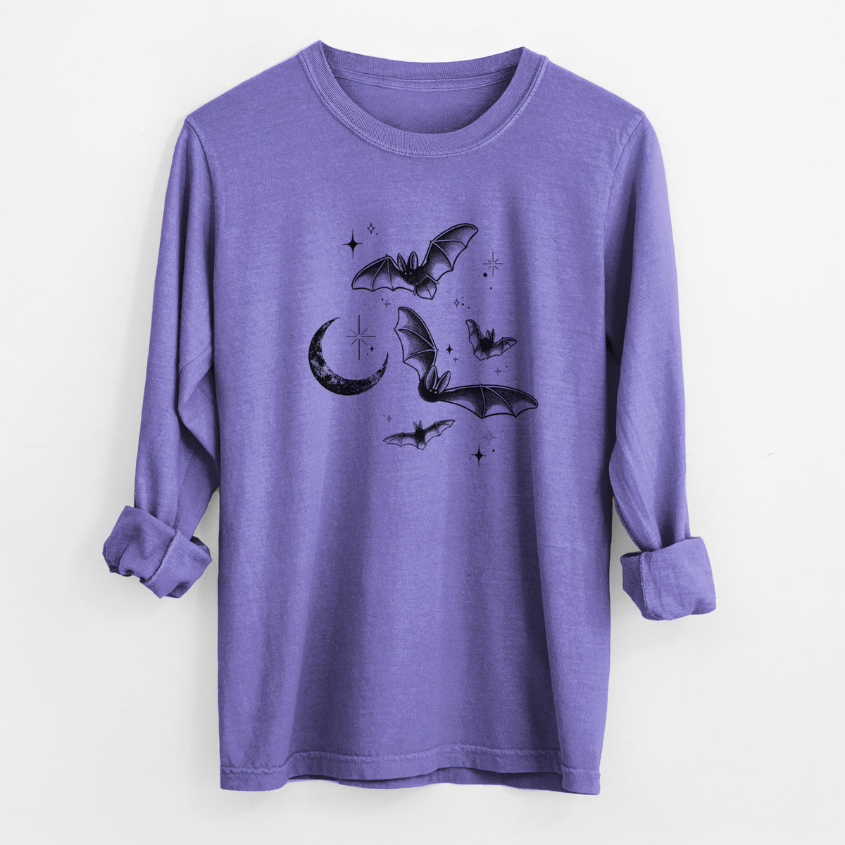 Townsend's Bats Under a Crescent Moon - Unisex Comfort Colors 100% Cotton Long Sleeve