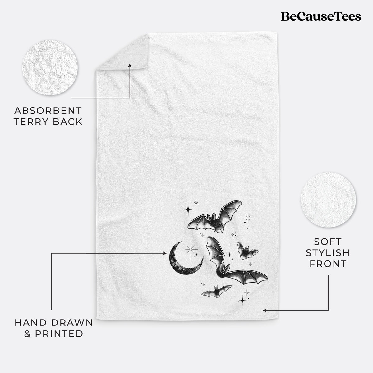 Townsend's Bats Under a Crescent Moon Premium Decorative Hand Towel