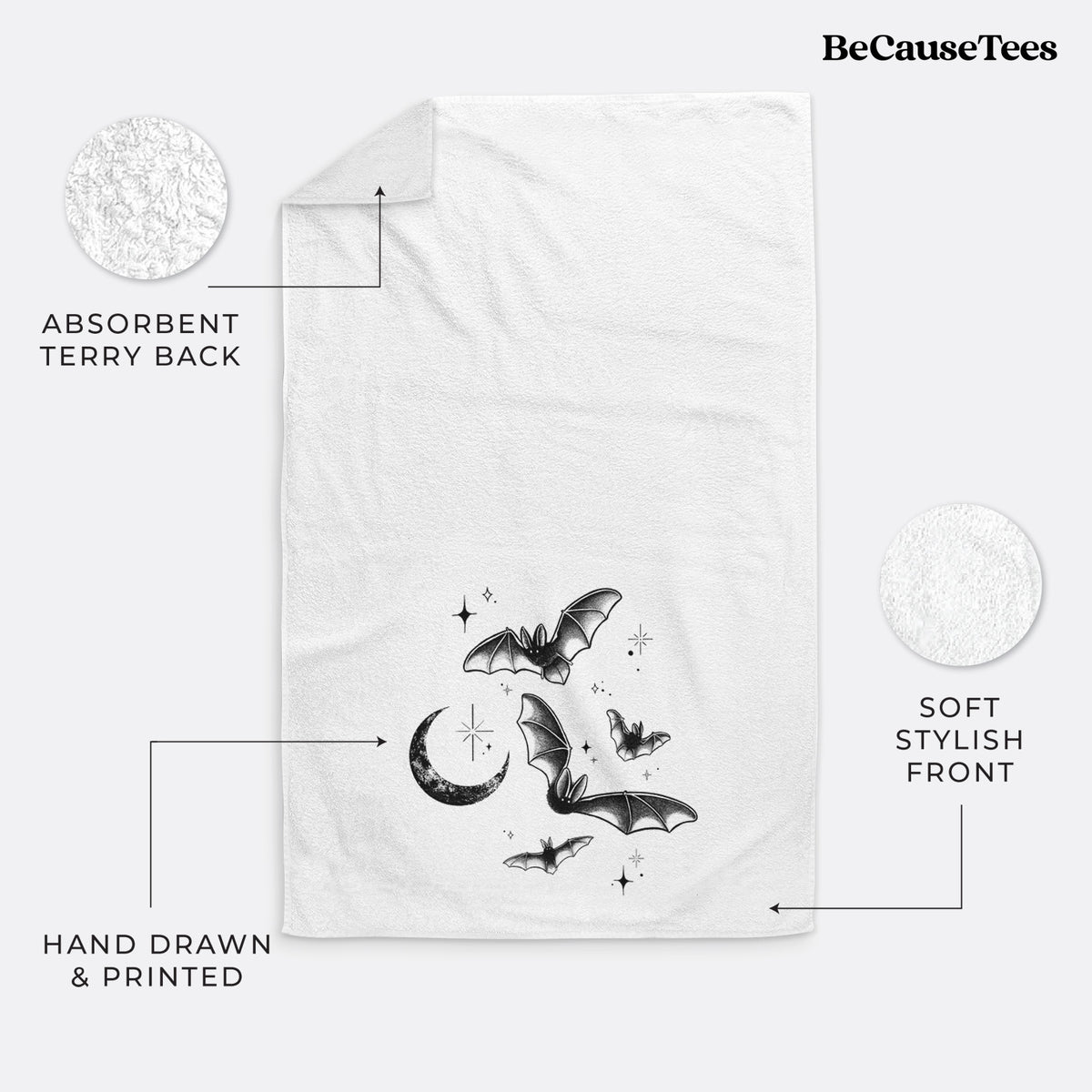 Townsend's Bats Under a Crescent Moon Premium Decorative Hand Towel