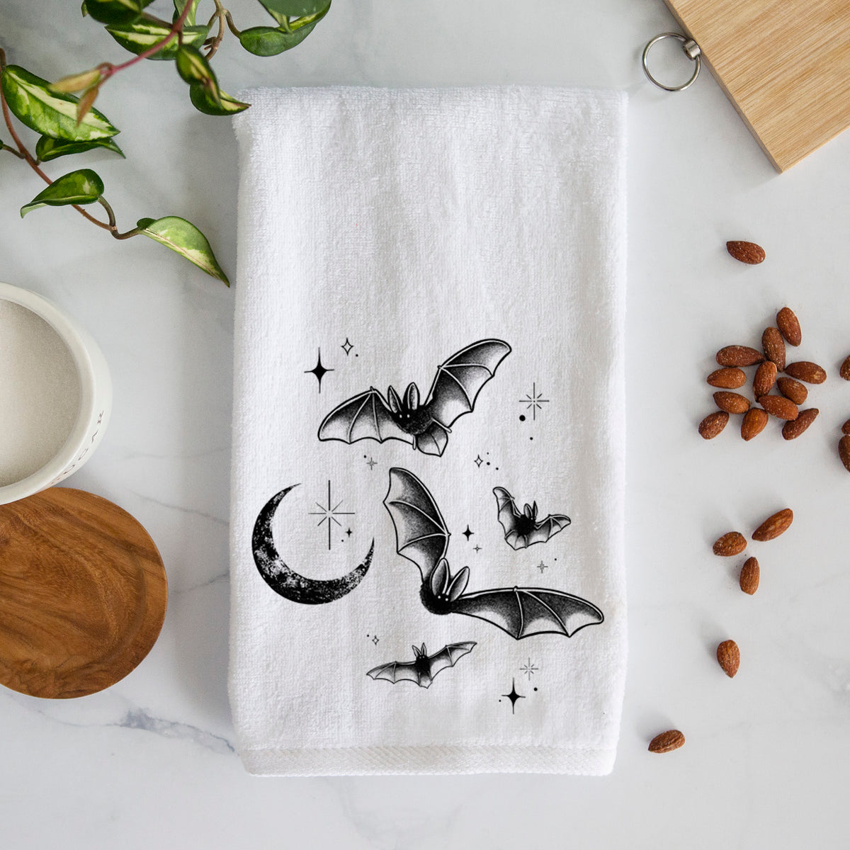 Townsend's Bats Under a Crescent Moon Premium Decorative Hand Towel