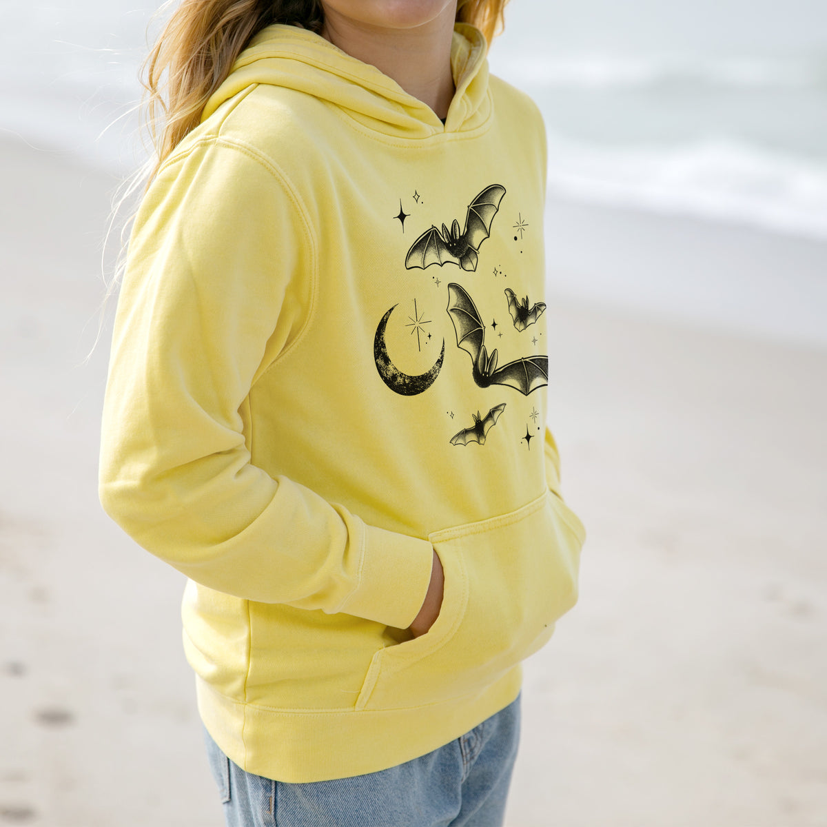 Townsend's Bats Under a Crescent Moon - Youth Pigment Dyed Hoodie